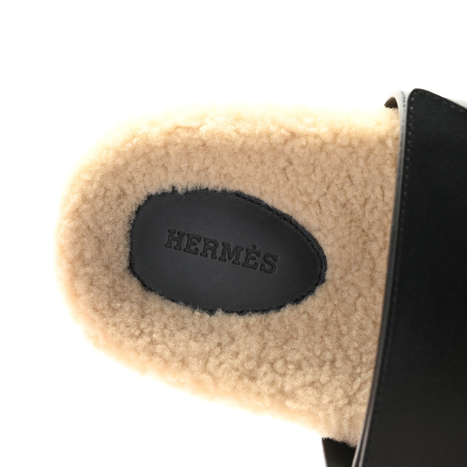 Hermes Veau Indios Woolskin Mens Chypre Sandals 43 Black Ecru 6 of 13