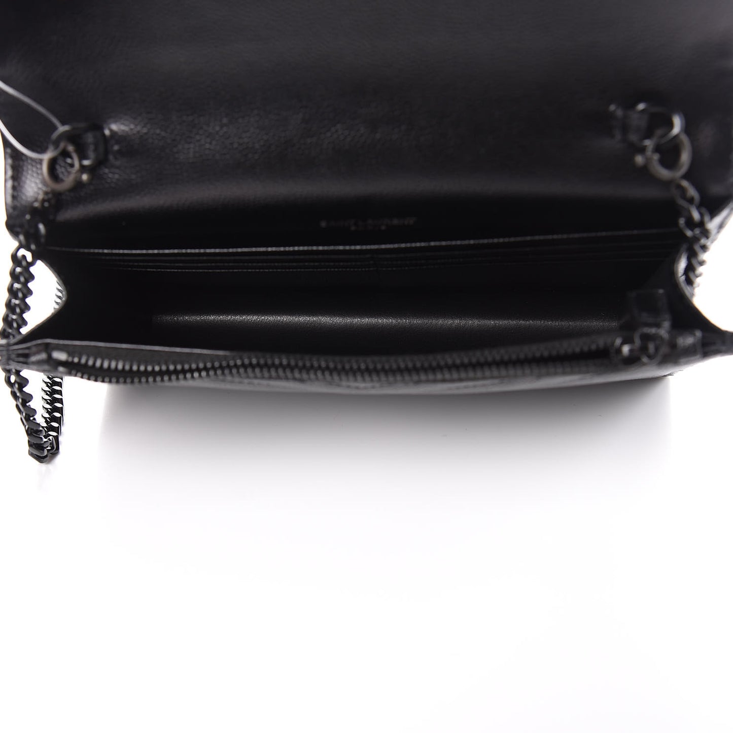 Grain De Poudre Matelasse Chevron Monogram Envelope Chain Wallet Black