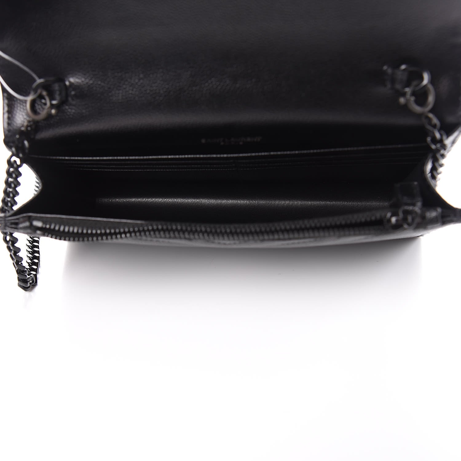 Saint Laurent Grain De Poudre Matelasse Chevron Monogram Envelope Chain Wallet Black 5 of 8