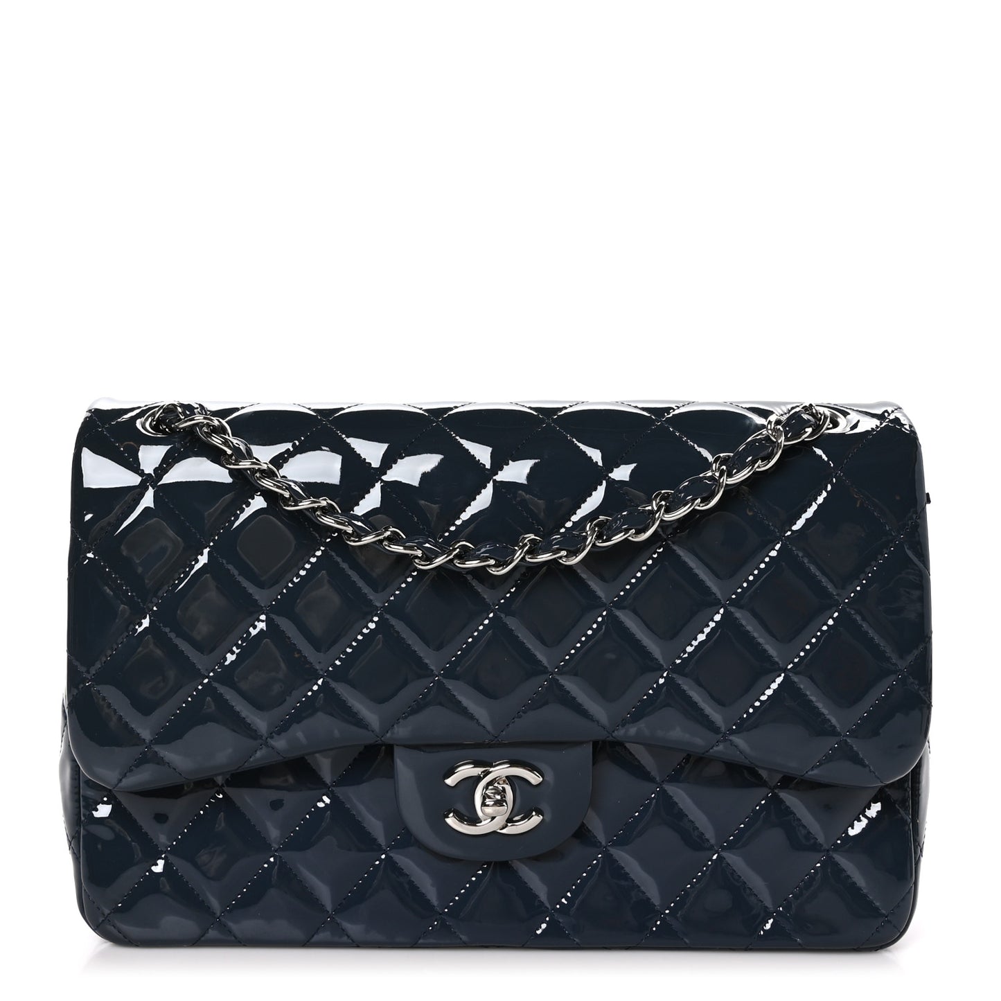 Patent Quilted Jumbo Double Flap Navy