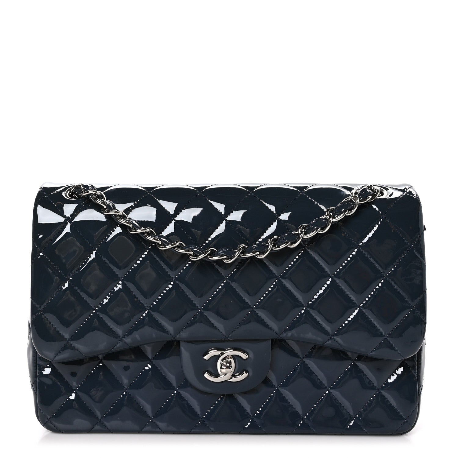 Chanel Patent Quilted Jumbo Double Flap Navy 1 of 10