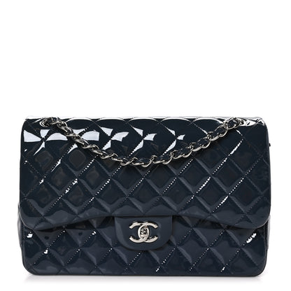 Chanel Patent Quilted Jumbo Double Flap Navy 1 of 10