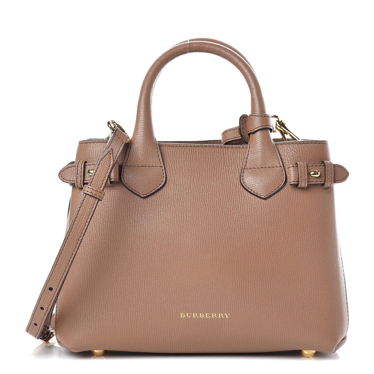 Burberry Grainy Calfskin House Check Small Banner Tote Tan 1 of 10