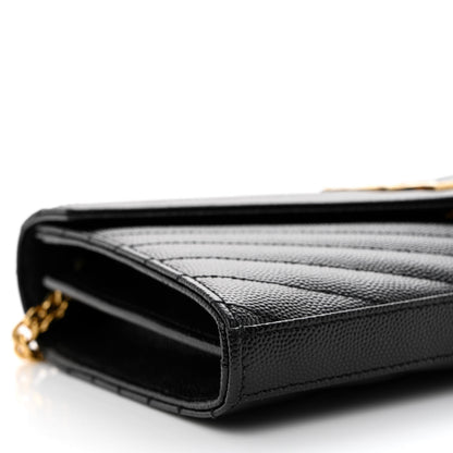 Saint Laurent Grain De Poudre Matelasse Chevron Monogram Chain Wallet Black 8 of 11