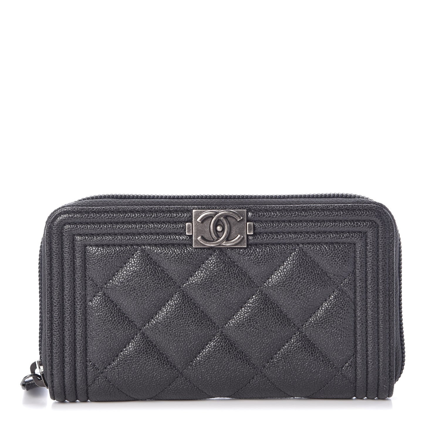 Iridescent Caviar Quilted Small Boy Zip Around Wallet Grey