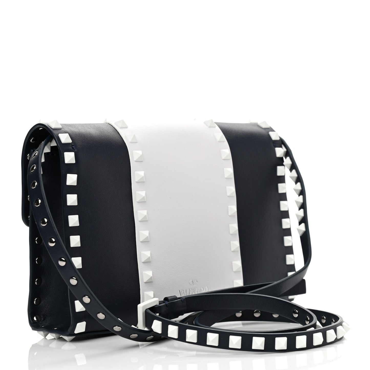Vitello Colorblock Medium Free Rockstud Flip Lock Crossbody Bag Marine White