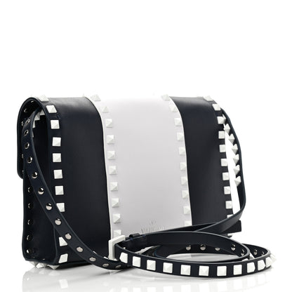 Valentino Garavani Vitello Colorblock Medium Free Rockstud Flip Lock Crossbody Bag Marine White 3 of 11