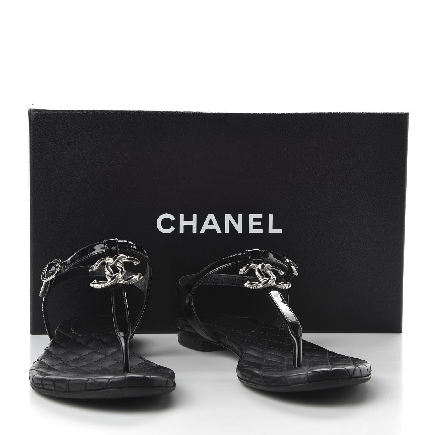 Chanel Patent Calfskin CC Chain Thong Sandals 35.5 Black 9 of 9