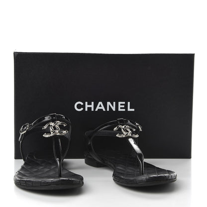 Chanel Patent Calfskin CC Chain Thong Sandals 35.5 Black 9 of 9