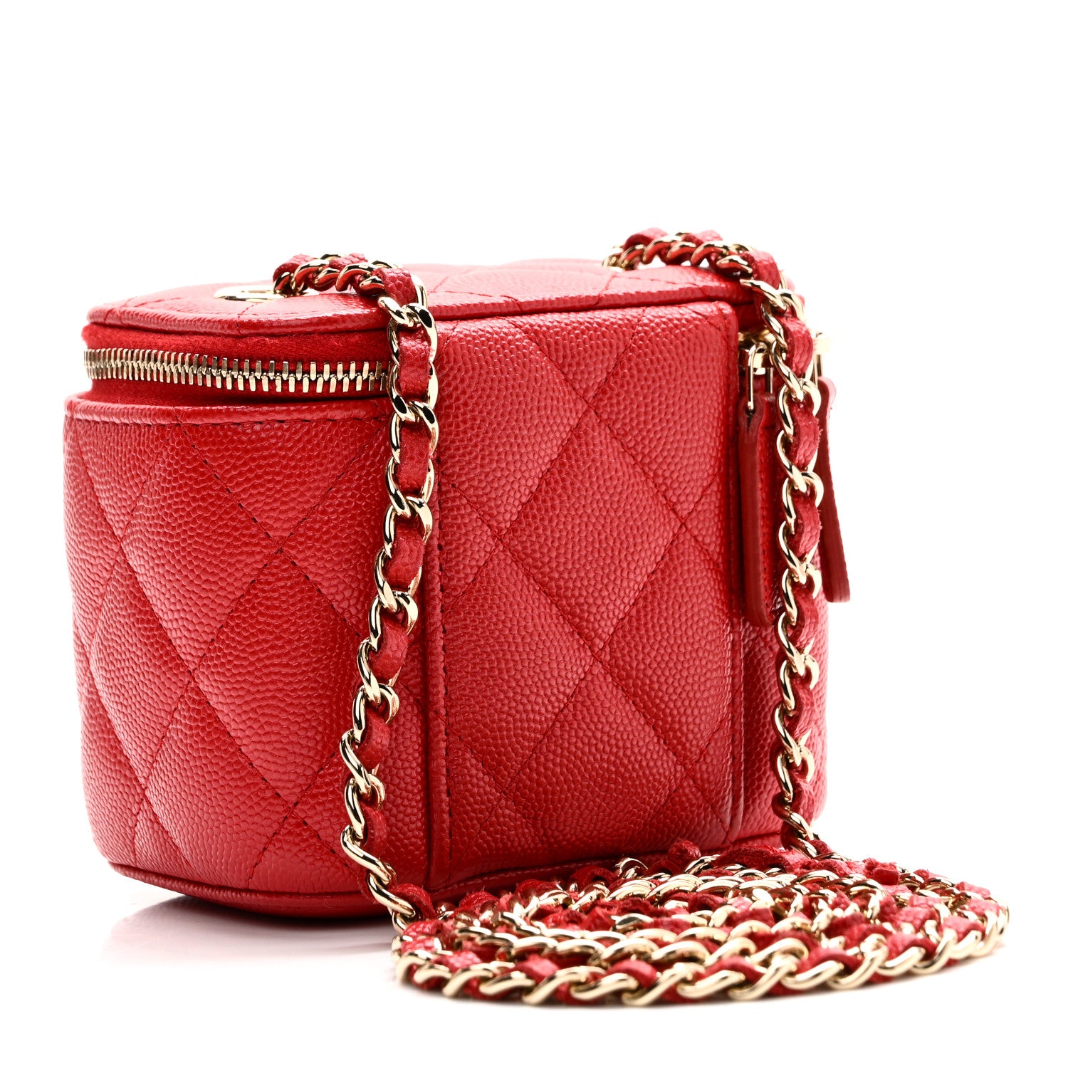 Chanel Caviar Quilted Mini Vanity Case With Chain Red 1783056