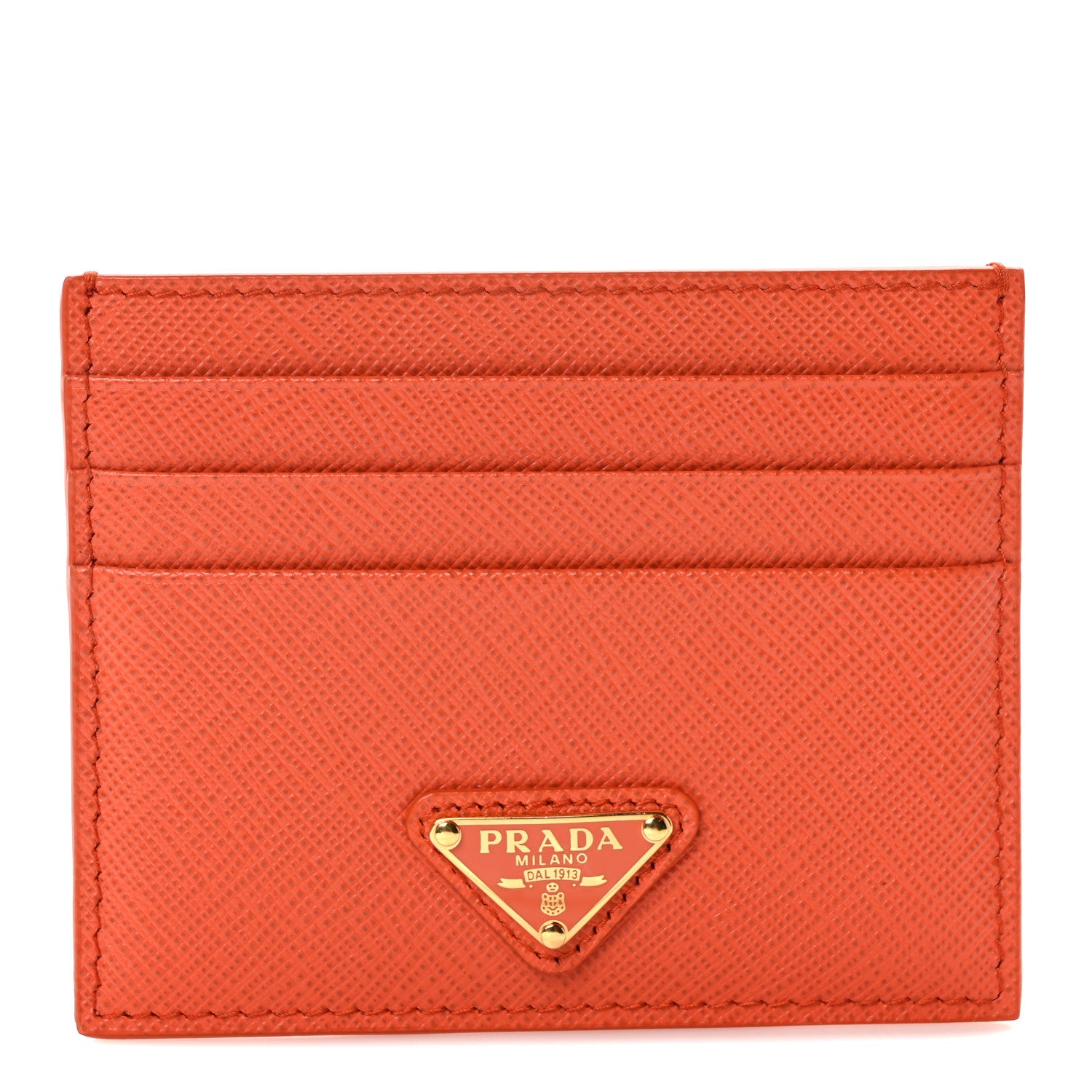 Prada Saffiano Triangle Card Holder Arancio 1 of 7