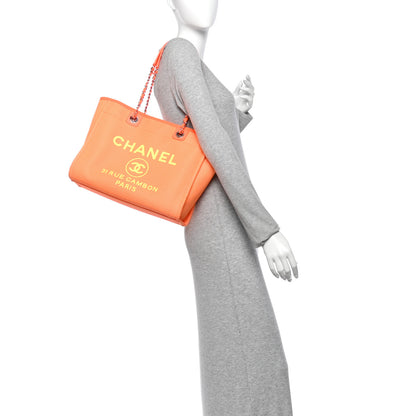 Chanel Mixed Fibers Calfskin Small Deauville Tote Orange Yellow 2 of 10