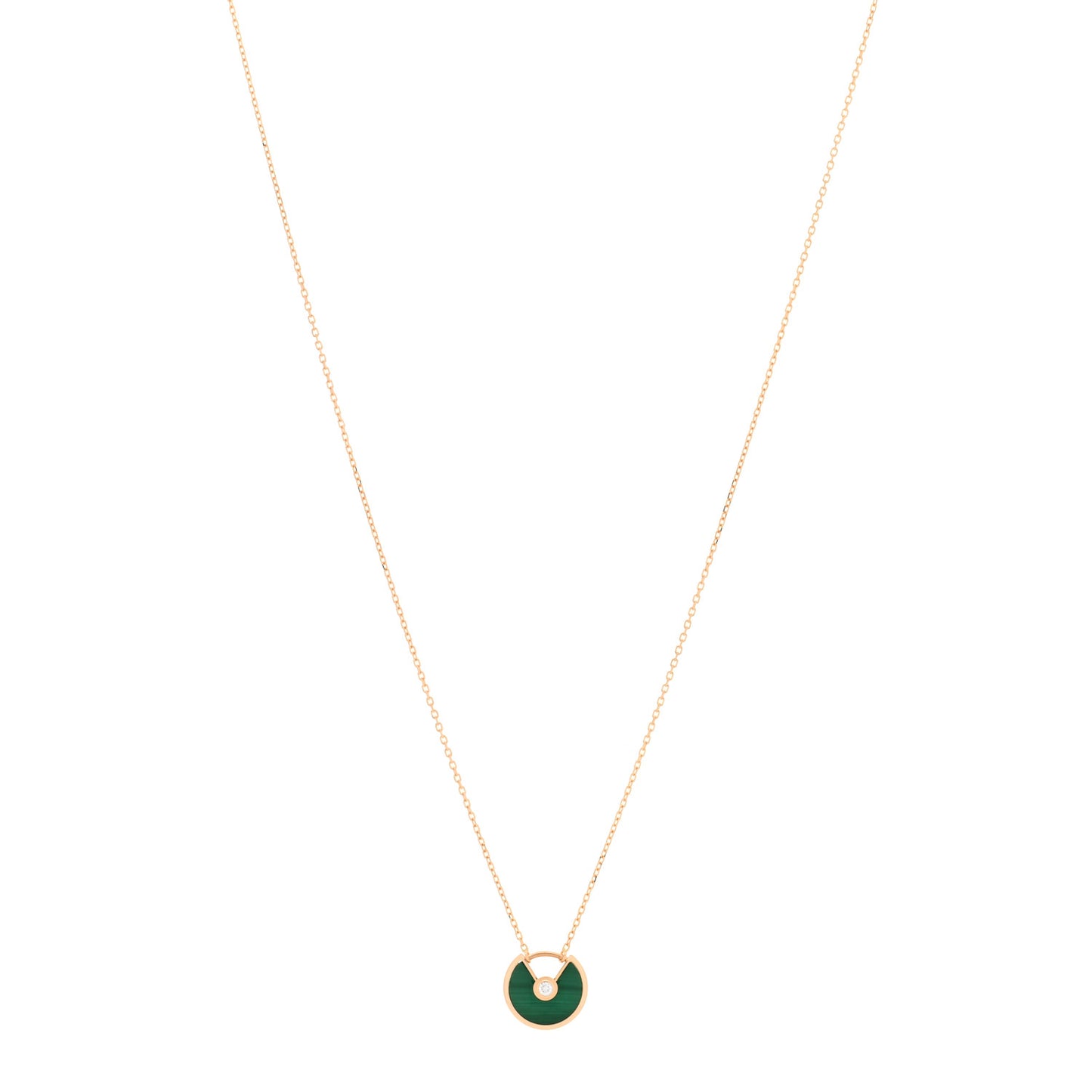 18K Pink Gold Diamond Malachite XS Amulette de Cartier Pendant Necklace
