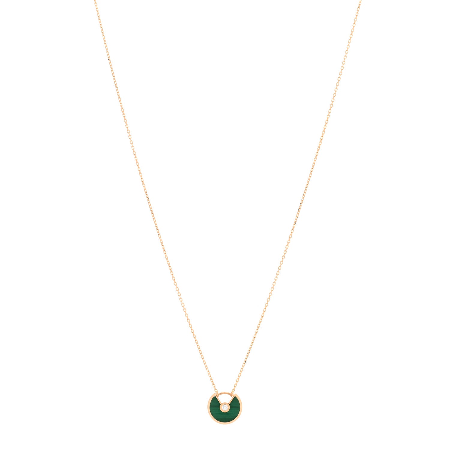Cartier 18K Pink Gold Diamond Malachite XS Amulette de Cartier Pendant Necklace 1 of 4