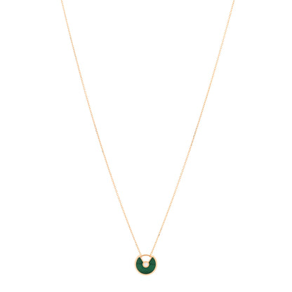 Cartier 18K Pink Gold Diamond Malachite XS Amulette de Cartier Pendant Necklace 1 of 4