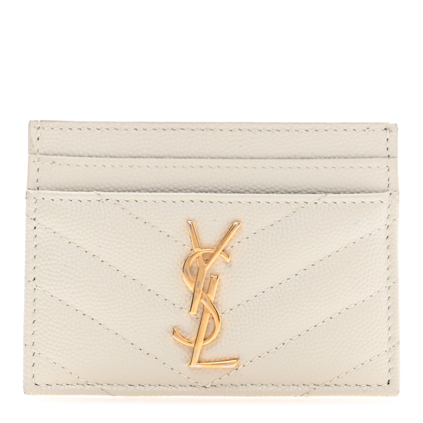 Grain De Poudre Matelasse Chevron Monogram Credit Card Case Crema Soft