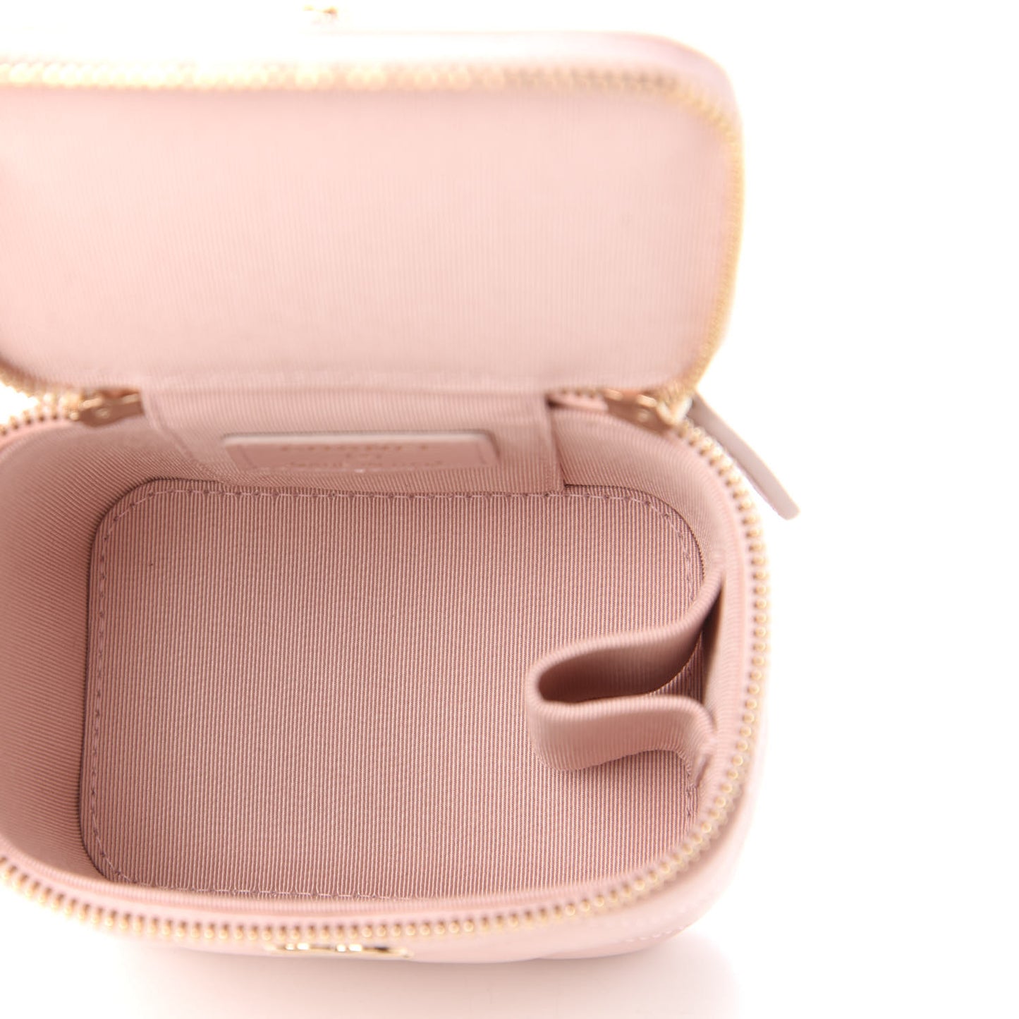 Iridescent Caviar Quilted Mini Pearl On Top Vanity Case With Chain Light Pink