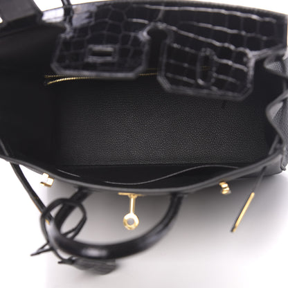 Hermes Togo Shiny Niloticus Crocodile Birkin Touch 25 Black 7 of 38