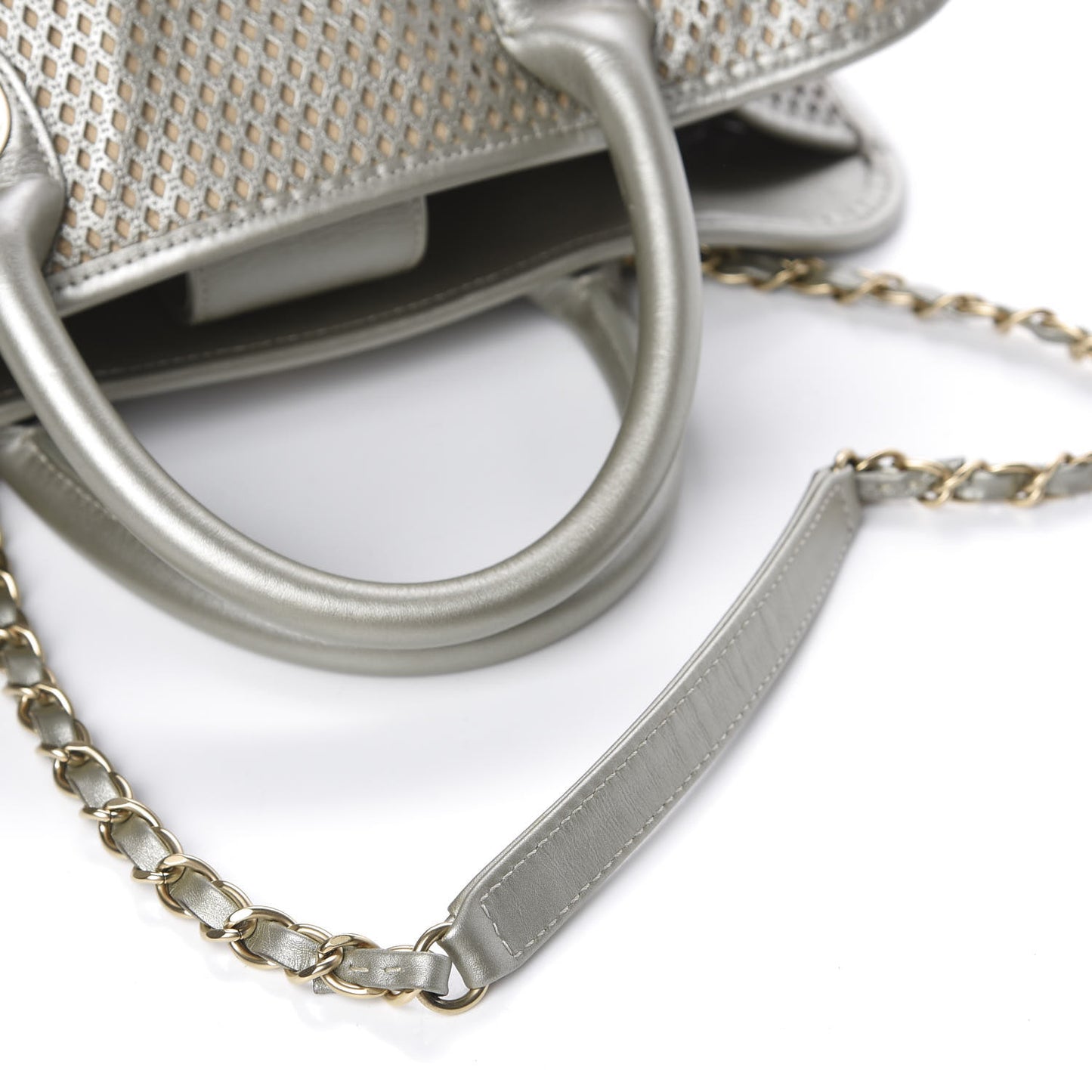 Metallic Calfskin Perforated Up In The Air Tote Silver