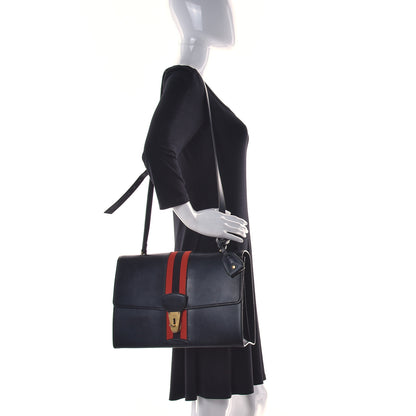 Gucci Calfskin Web Turn Lock Shoulder Bag Black 2 of 7