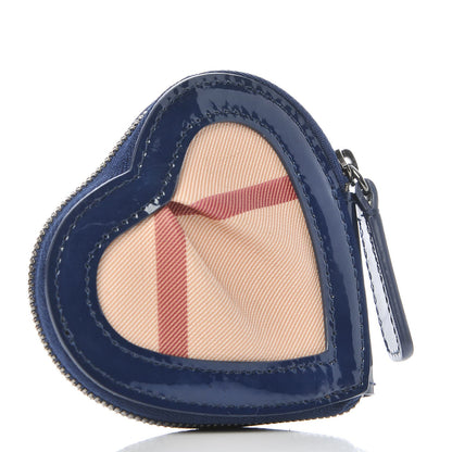 Burberry Patent Nova Check Heart Coin Case Blue 3 of 7