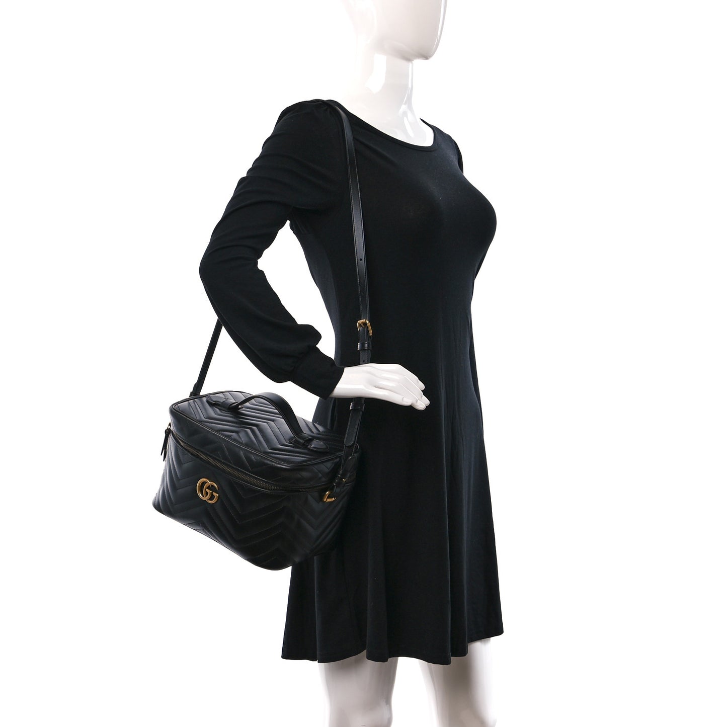 Calfskin Matelasse Large GG Marmont Vanity Cosmetic Case Black