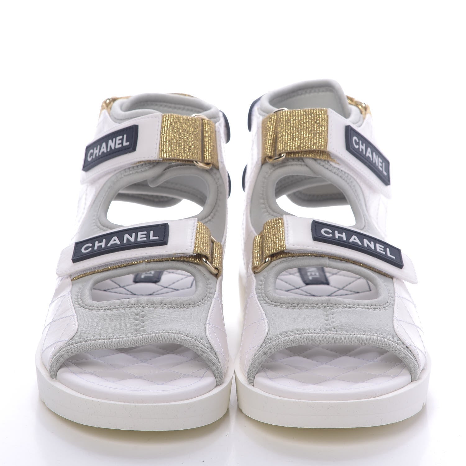 Chanel Goatskin Fabric Gladiator Sandals 37.5 White Light Grey Navy Blue 4 of 10