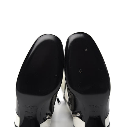 Saint Laurent Patent Striped Knee High Boots 38.5 Black White 6 of 9