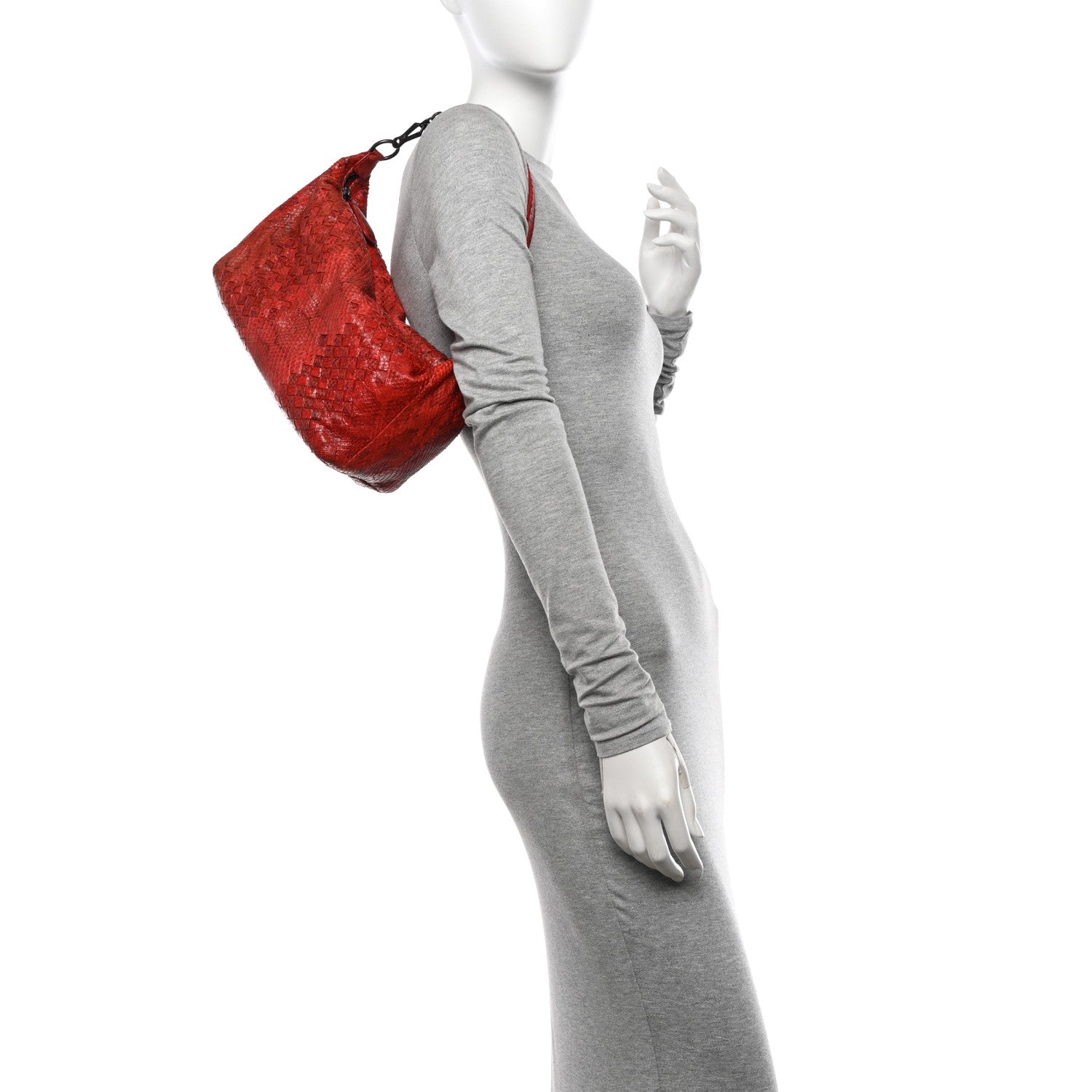 Bottega Veneta Snakeskin Intrecciato Small Shoulder Bag Red Multicolor 2 of 10