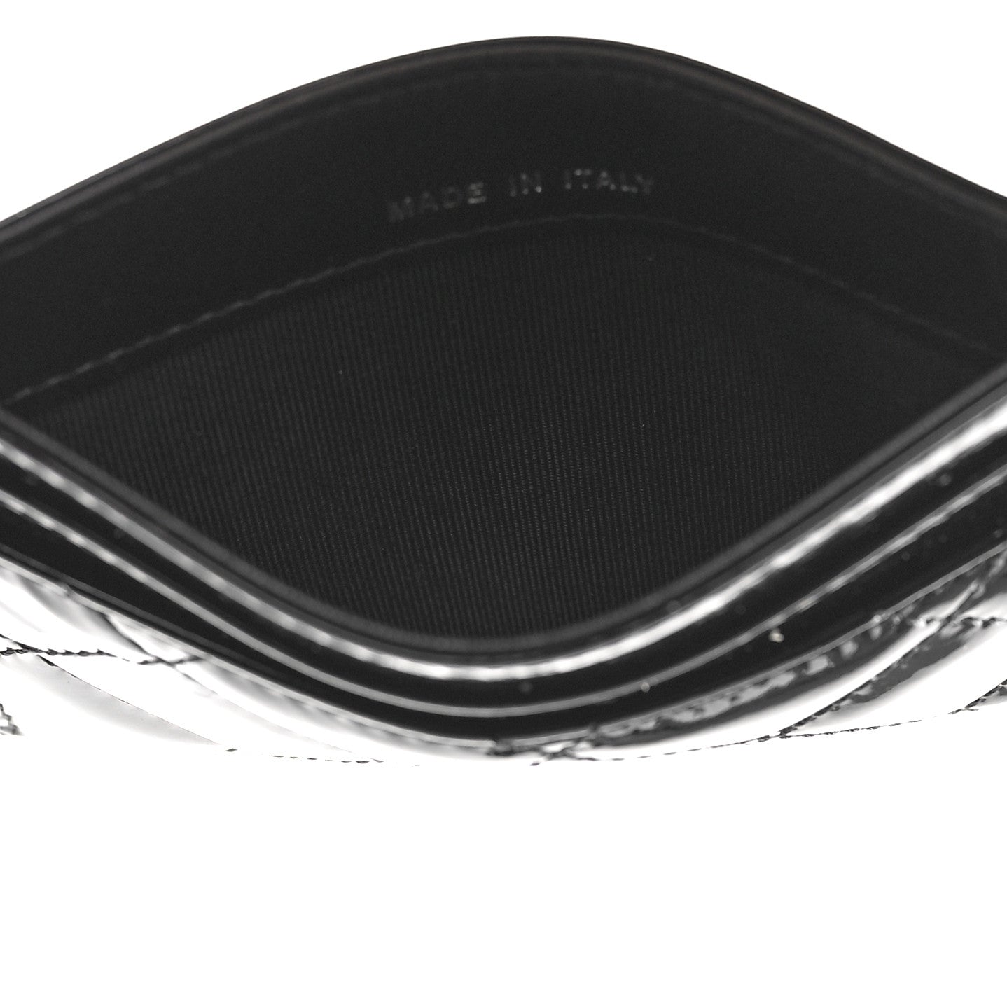 Patent Calfskin Quilted Card Holder Black