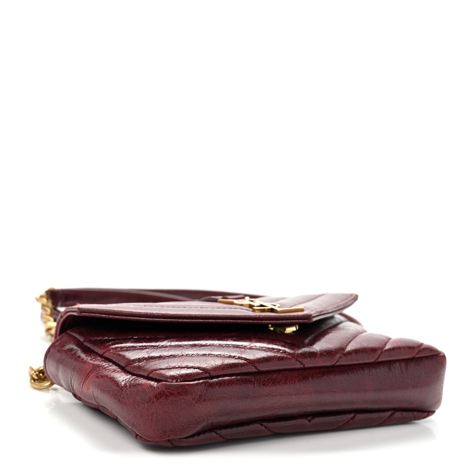 Saint Laurent Shiny Calfskin Matelasse Chevron Monogram Mini College Bag Deep Hot Wine 4 of 11