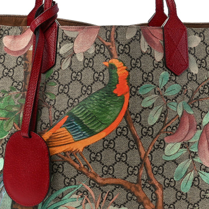Gucci GG Supreme Monogram Tian Medium Shopping Tote Beige Multicolor Red 11 of 15