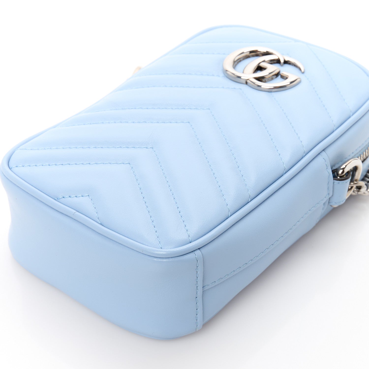 Gucci Calfskin Matelasse Mini GG Marmont Crossbody Bag Porcelain Light Blue 10 of 11