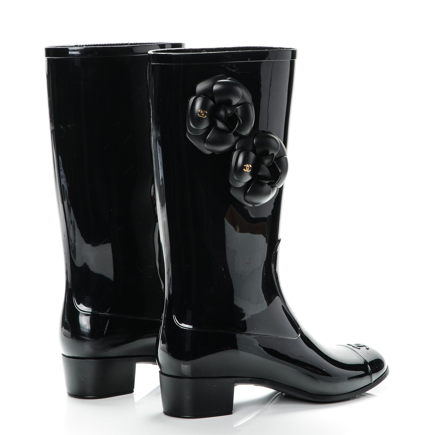 Chanel Rubber Camellia Rain Boots 37 Black 3 of 19