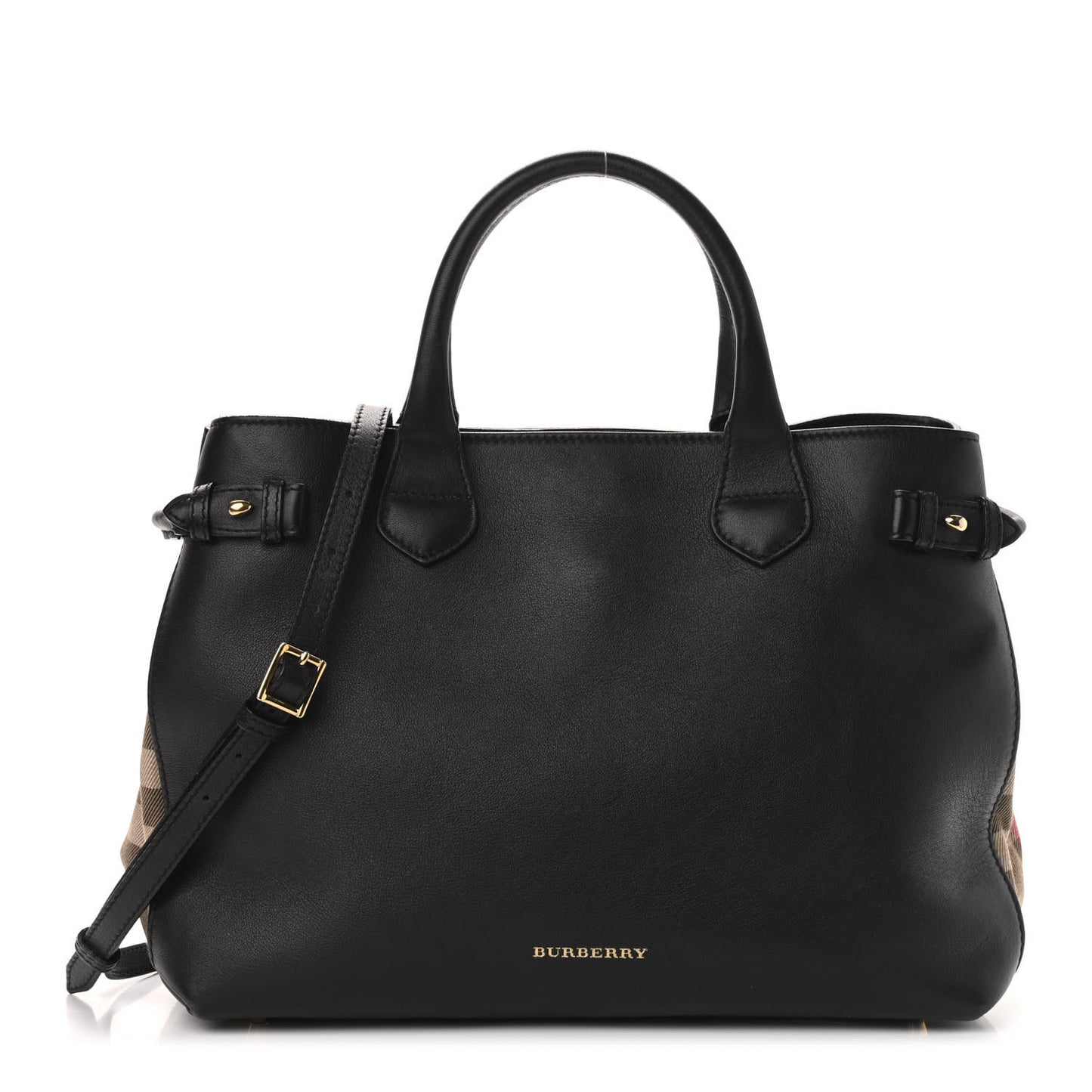 Calfskin House Check Small Banner Tote Black