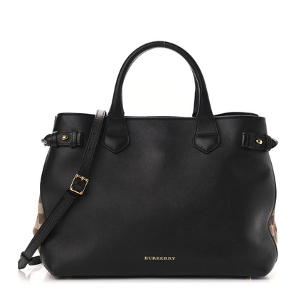 Burberry Calfskin House Check Small Banner Tote Black 1 of 13