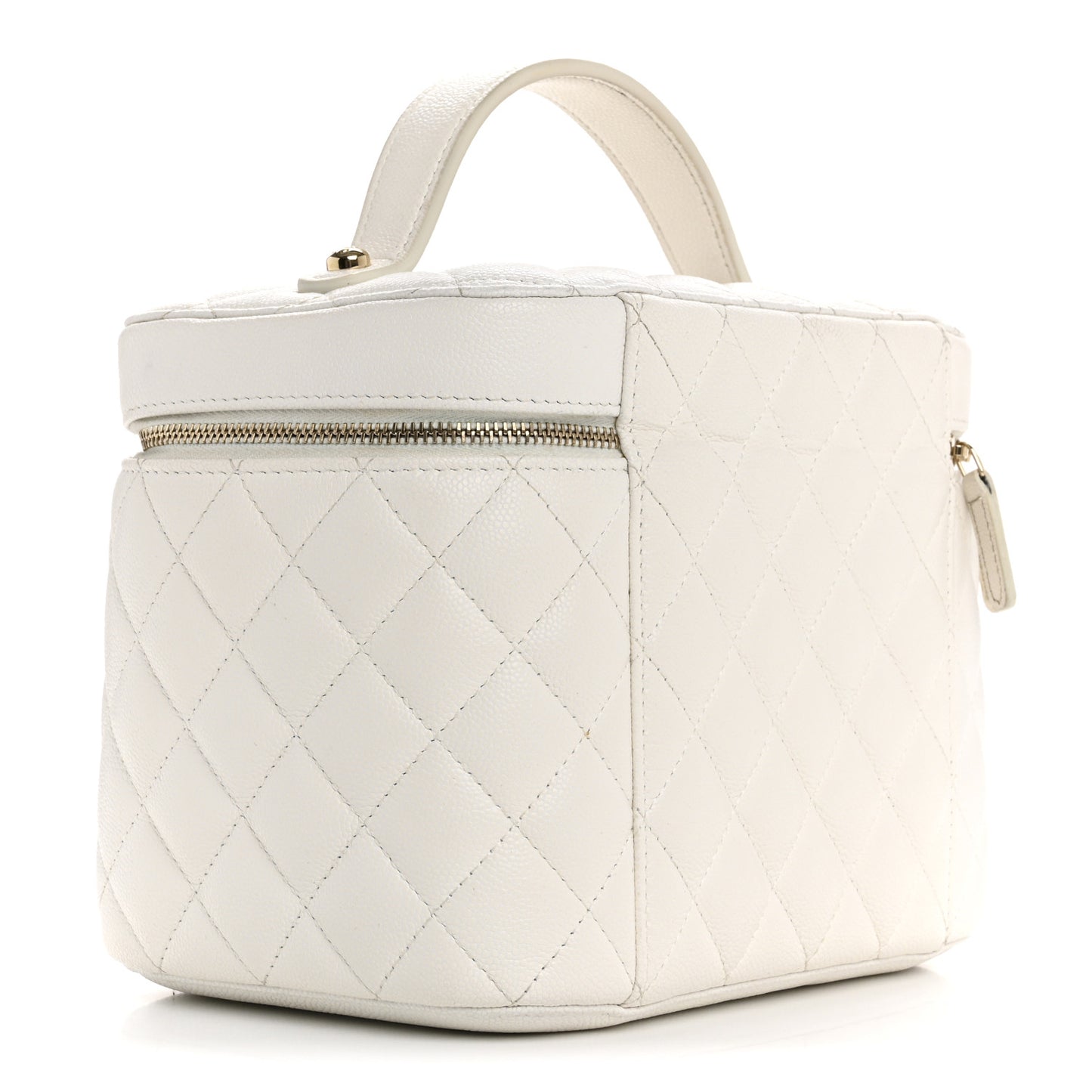 Caviar Quilted Large Vanity Pouch White