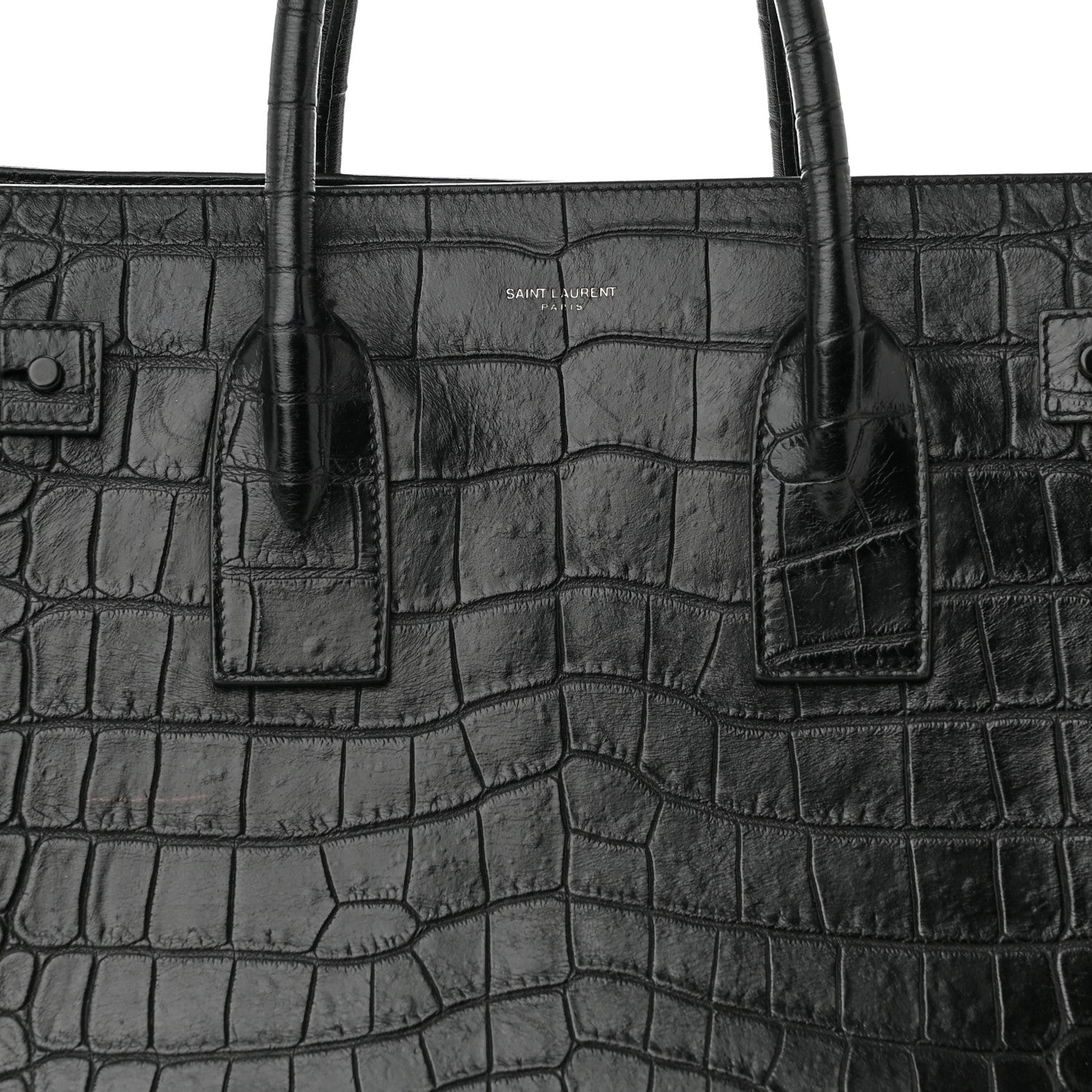 Saint Laurent Calfskin Crocodile Embossed Medium Supple Sac de Jour Black 7 of 11