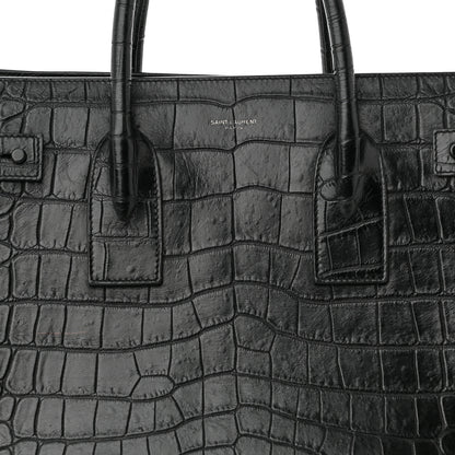 Saint Laurent Calfskin Crocodile Embossed Medium Supple Sac de Jour Black 7 of 11