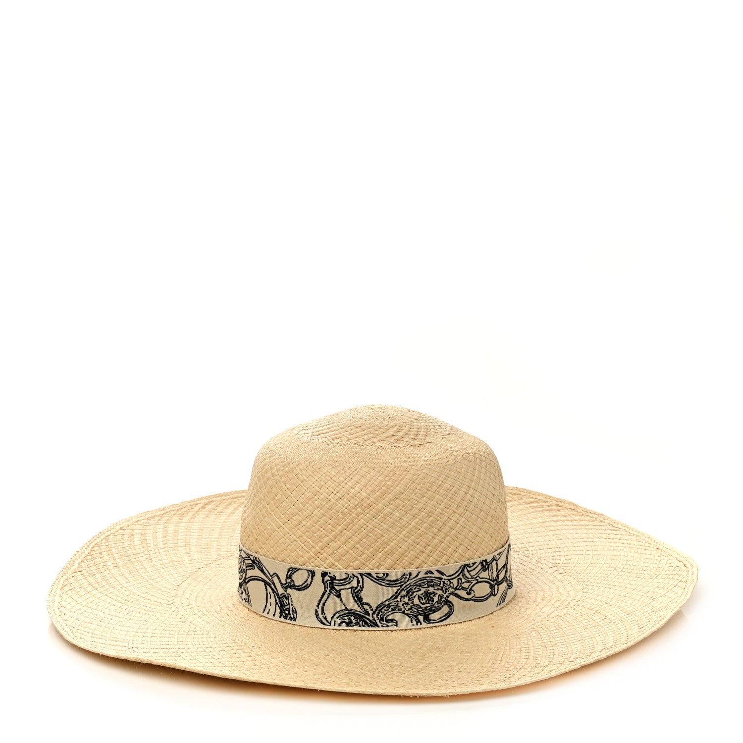 Hermes Straw Brides De Gala Panama Carrousel Hat 58 Naturel Ecru Black 5 of 9