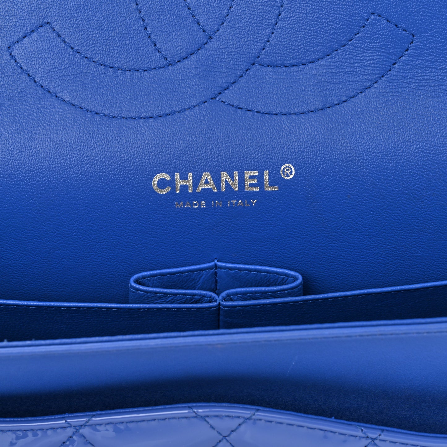 Patent Quilted Jumbo Double Flap Blue
