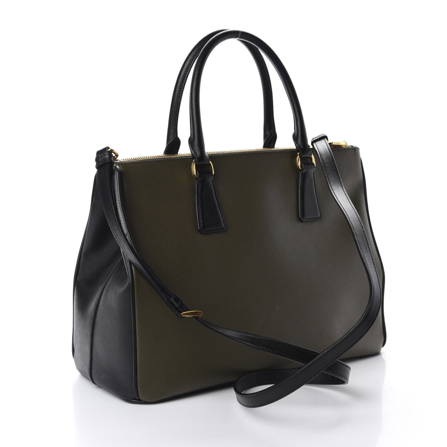 Saffiano Lux Bi-Color Medium Galleria Double Zip Tote Militare Black