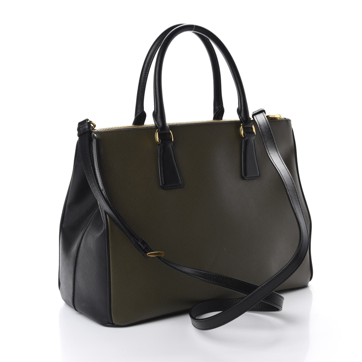 Prada Saffiano Lux Bi-Color Medium Galleria Double Zip Tote Militare Black 3 of 13