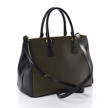 Prada Saffiano Lux Bi-Color Medium Galleria Double Zip Tote Militare Black 3 of 13