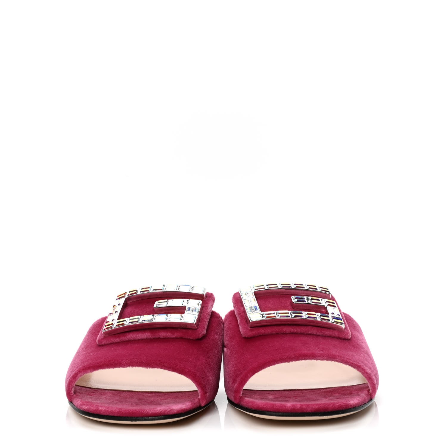 Gucci Velvet Crystal Square G Madelyn Slide Sandals 40 Light Raspberry Rose 2 of 4
