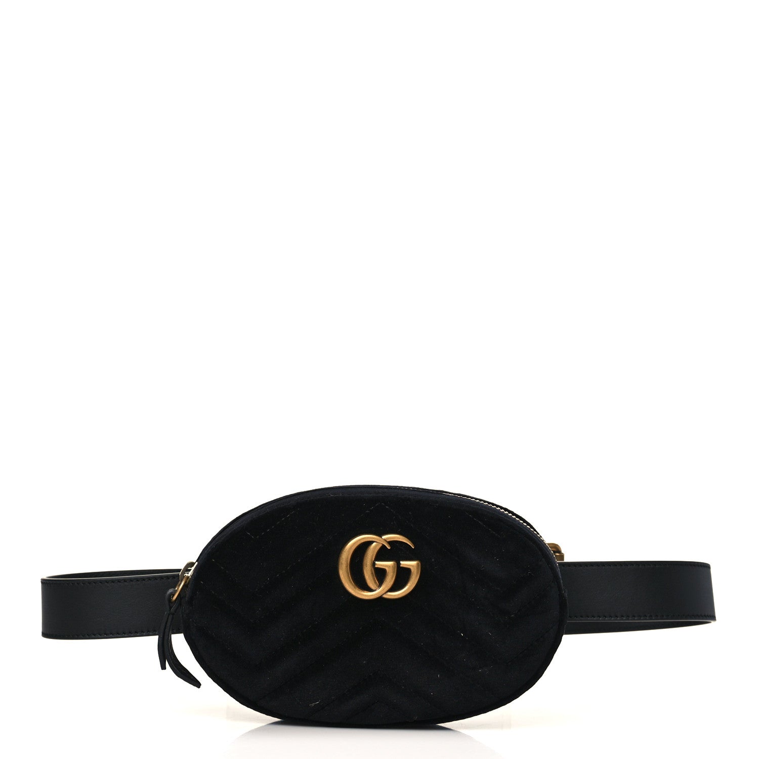Gucci Velvet Matelasse GG Marmont Belt Bag 85 34 Black 1 of 9