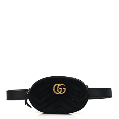 Gucci Velvet Matelasse GG Marmont Belt Bag 85 34 Black 1 of 9