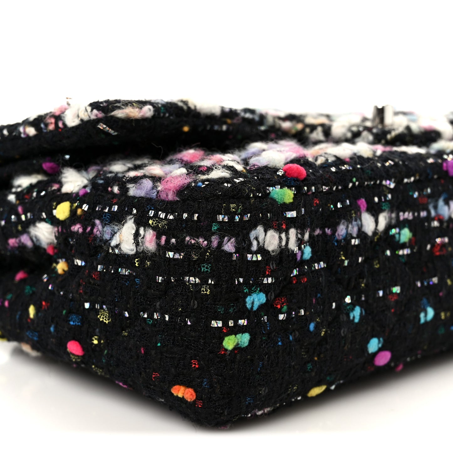 Tweed Quilted Medium Double Flap Black White Yellow Pink