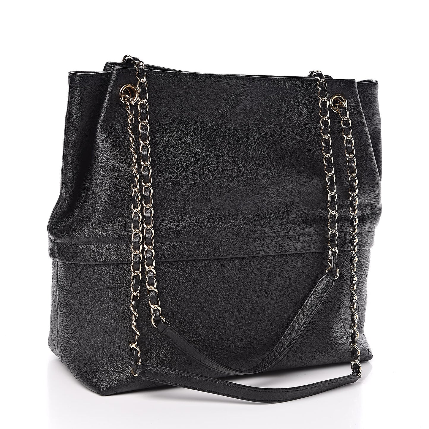 Crumpled Grained Calfskin Zip and Carry Shopping Tote Black