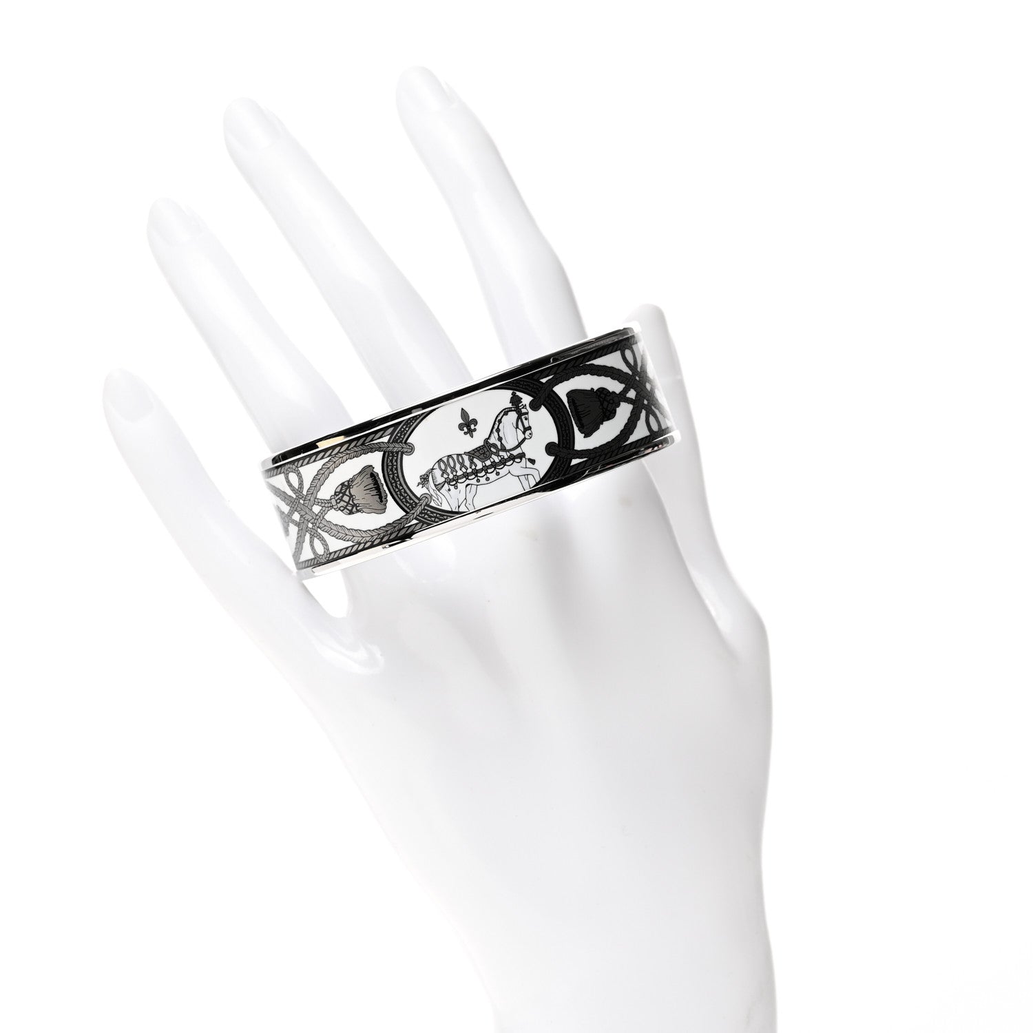 Hermes Enamel Printed Wide Grand Apparat Bracelet 70 White 2 of 5